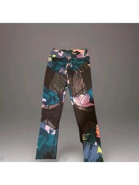 Victoria Secret PINK Floral Mesh Leggings Women's SZ M Black High Rise Athletic